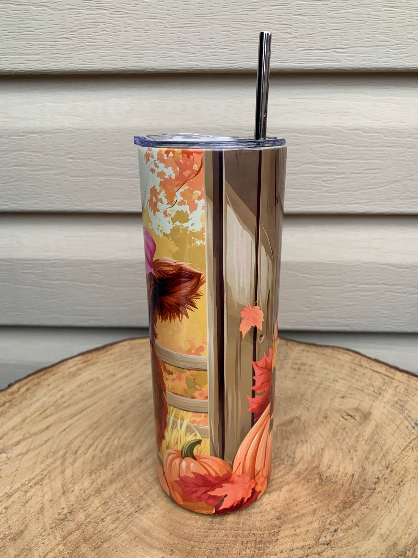 Gourde isotherme Belle petite vache 🐮 Highland dans un décor d’automne 🍂