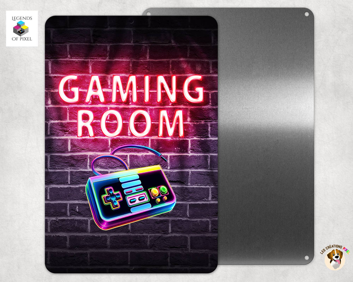 Affiche en métal GAMING ROOM - EFFET NEON - Manette Rétro