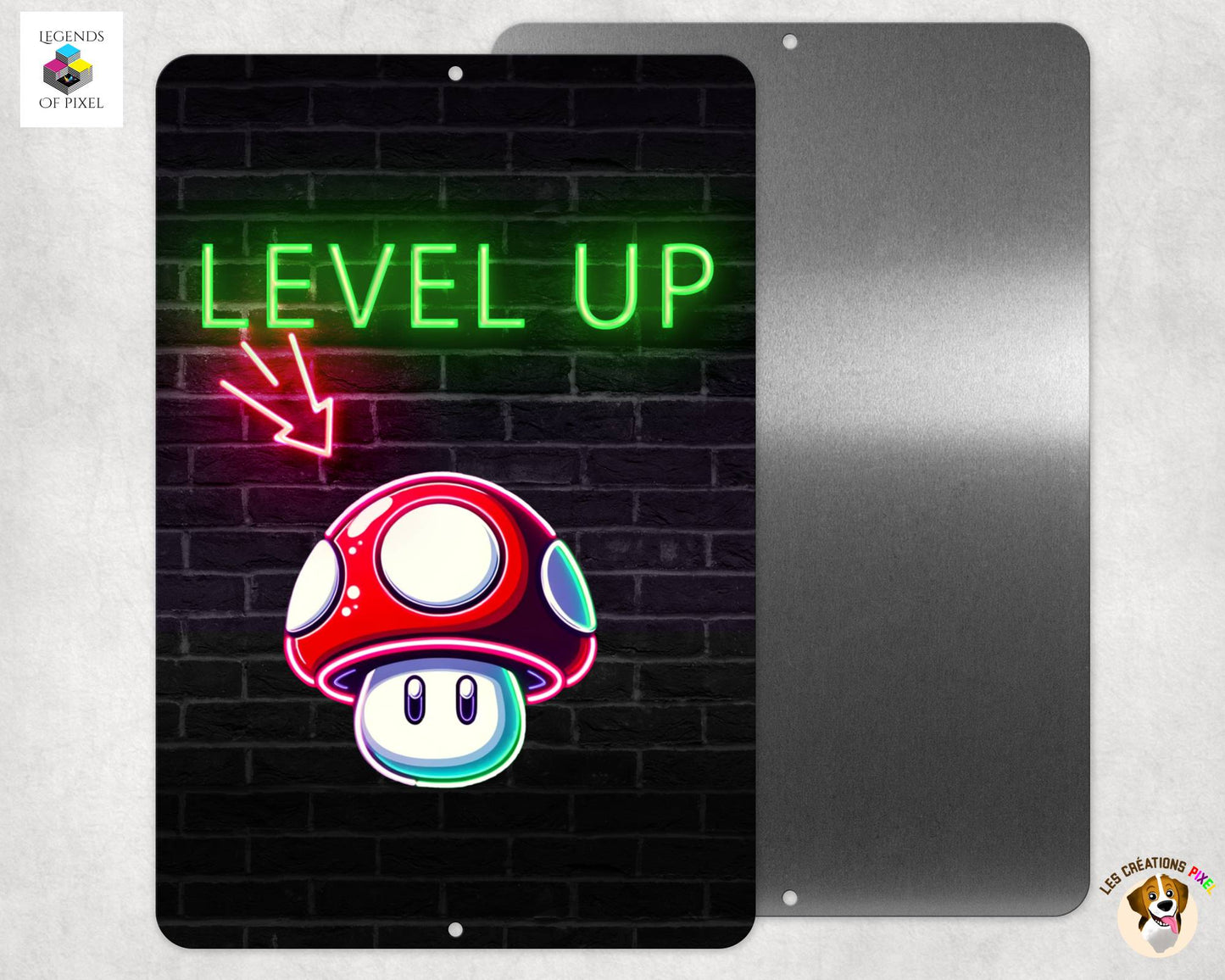 Affiche en métal LEVEL UP MUSHROOM - EFFET NEON