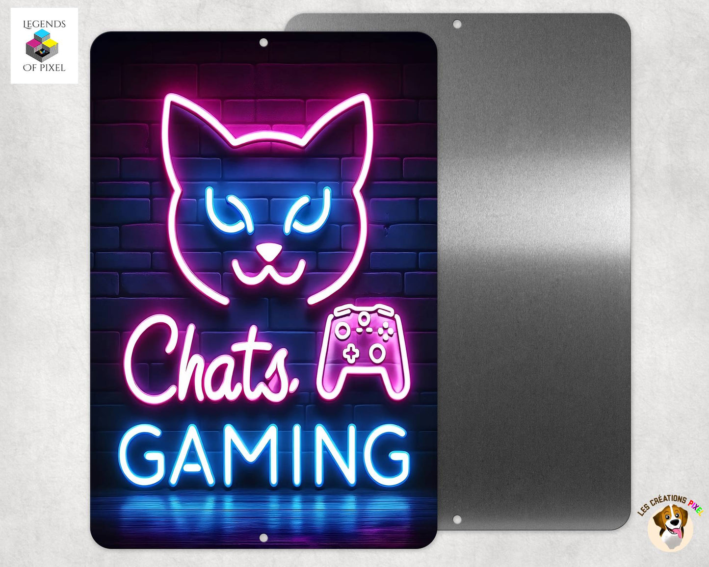 Affiche en métal Chats GAMING EFFET NÉON