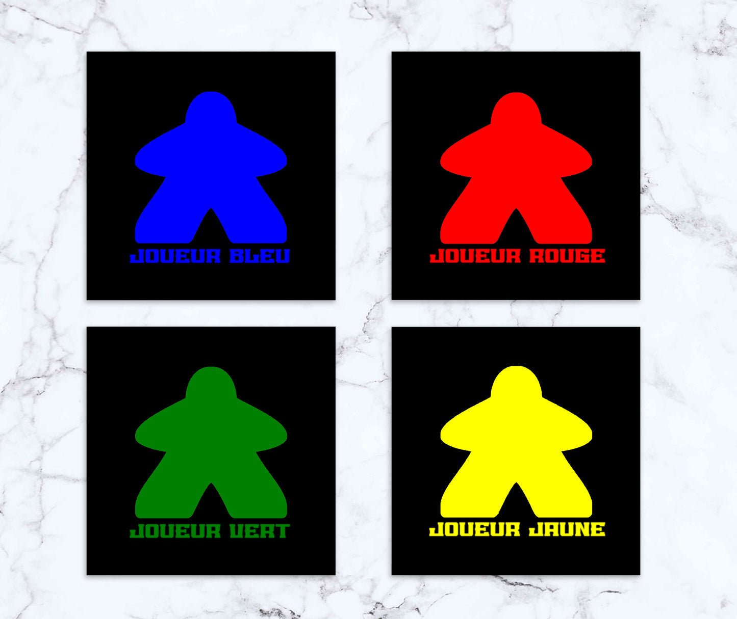 Ensemble de 4 sous-verres carrés Joueurs MEEPLE