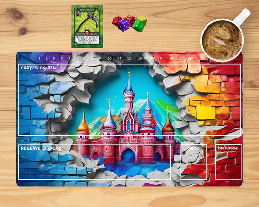 Playmat - Tapis de jeu pour cartes Lorcana - Chateau avec mur fissuré - Effet 3D
