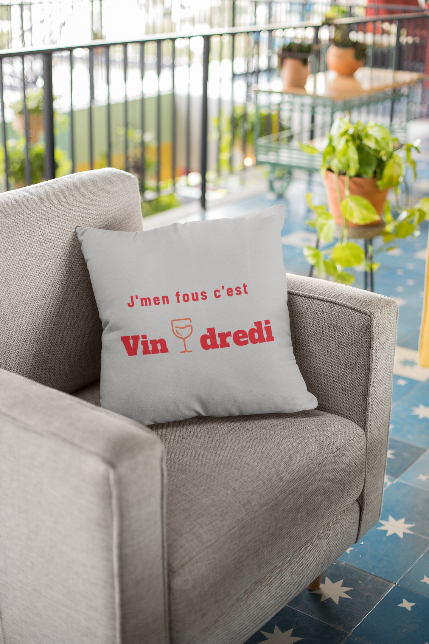 Housse de coussin J'men fous c'est Vindredi