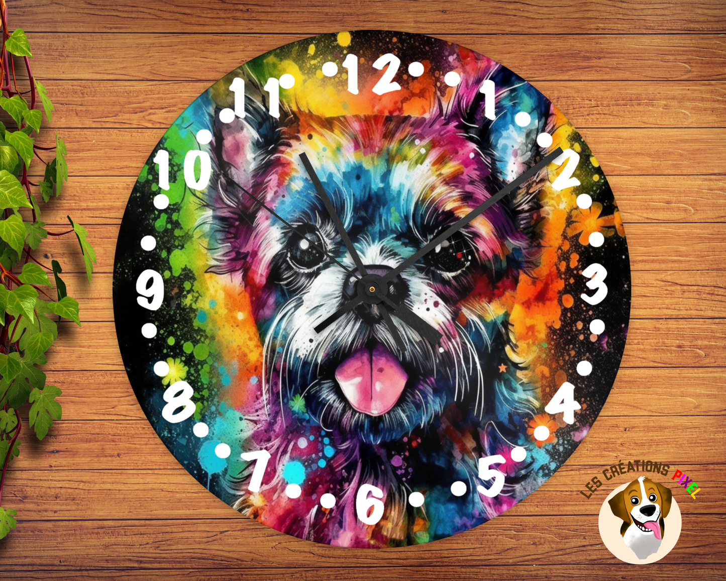 Horloge en métal Bichon coloré