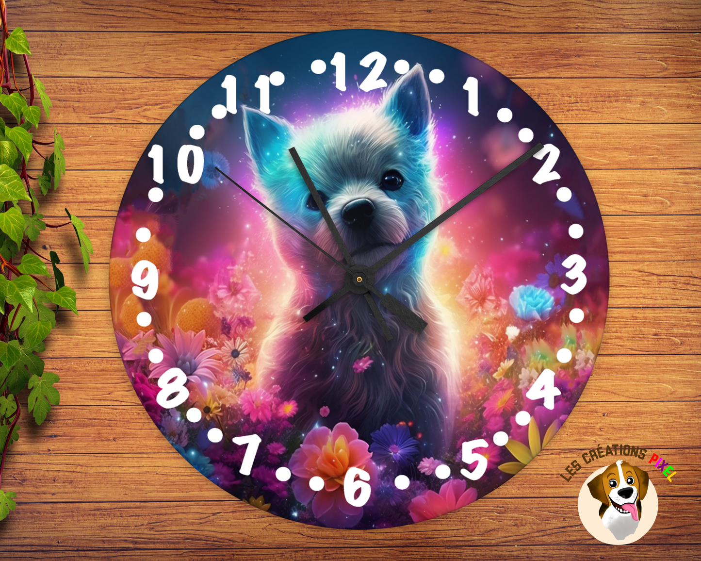 Horloge en métal Chien néon