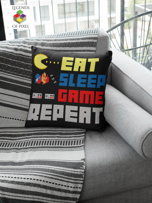 Housse de coussin Eat 🍽 Sleep 🛌 Game 🕹 Repeat 🔁