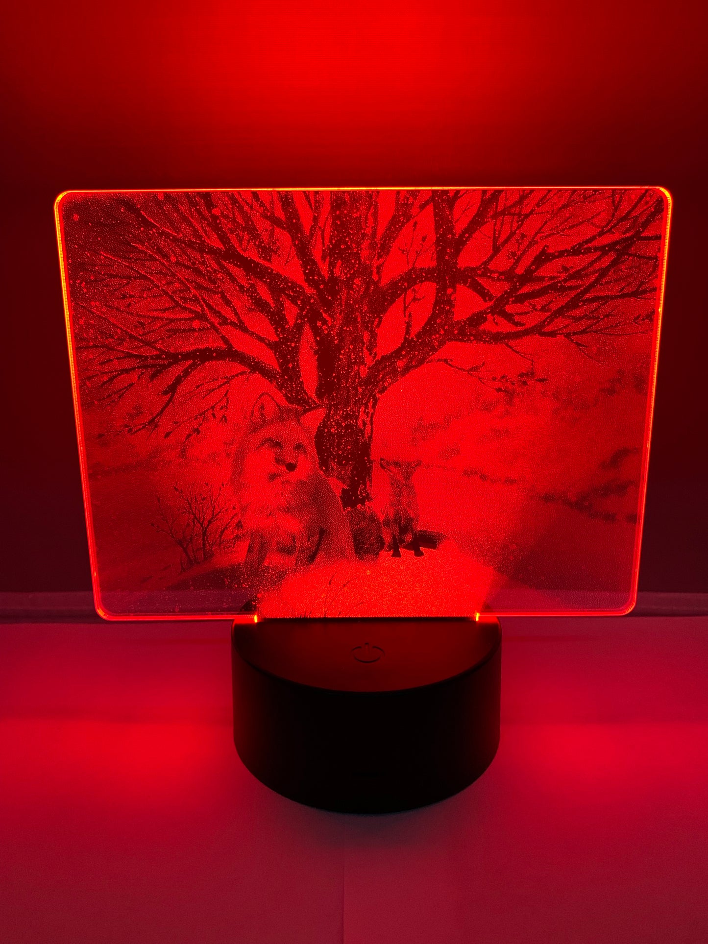 Lampe DEL Photo Réaliste Renarde et ses bébés dans un paysage hivernal