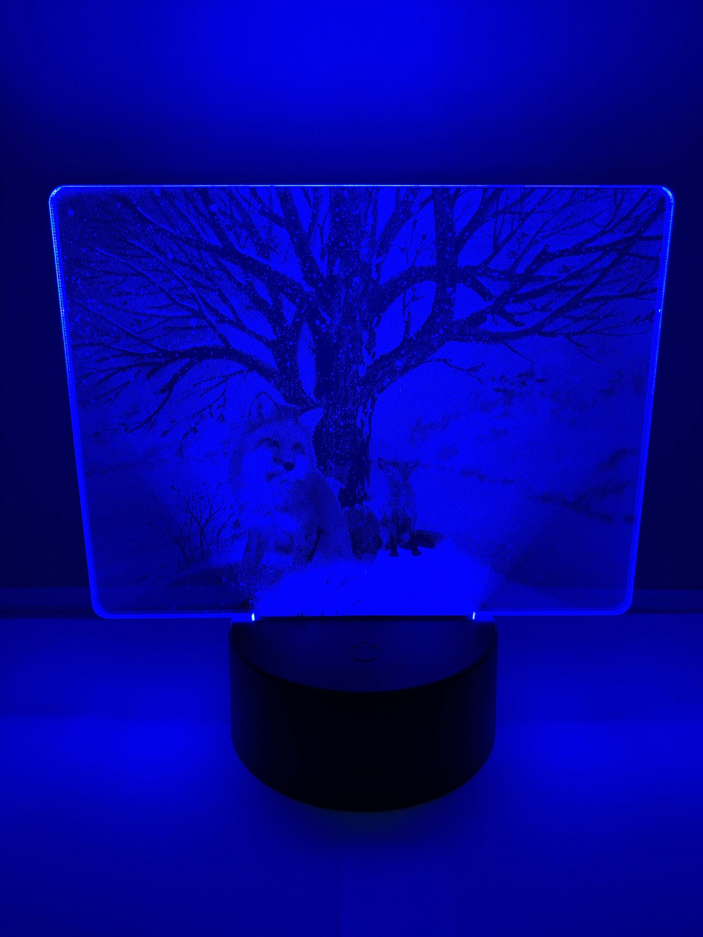Lampe DEL Photo Réaliste Renarde et ses bébés dans un paysage hivernal