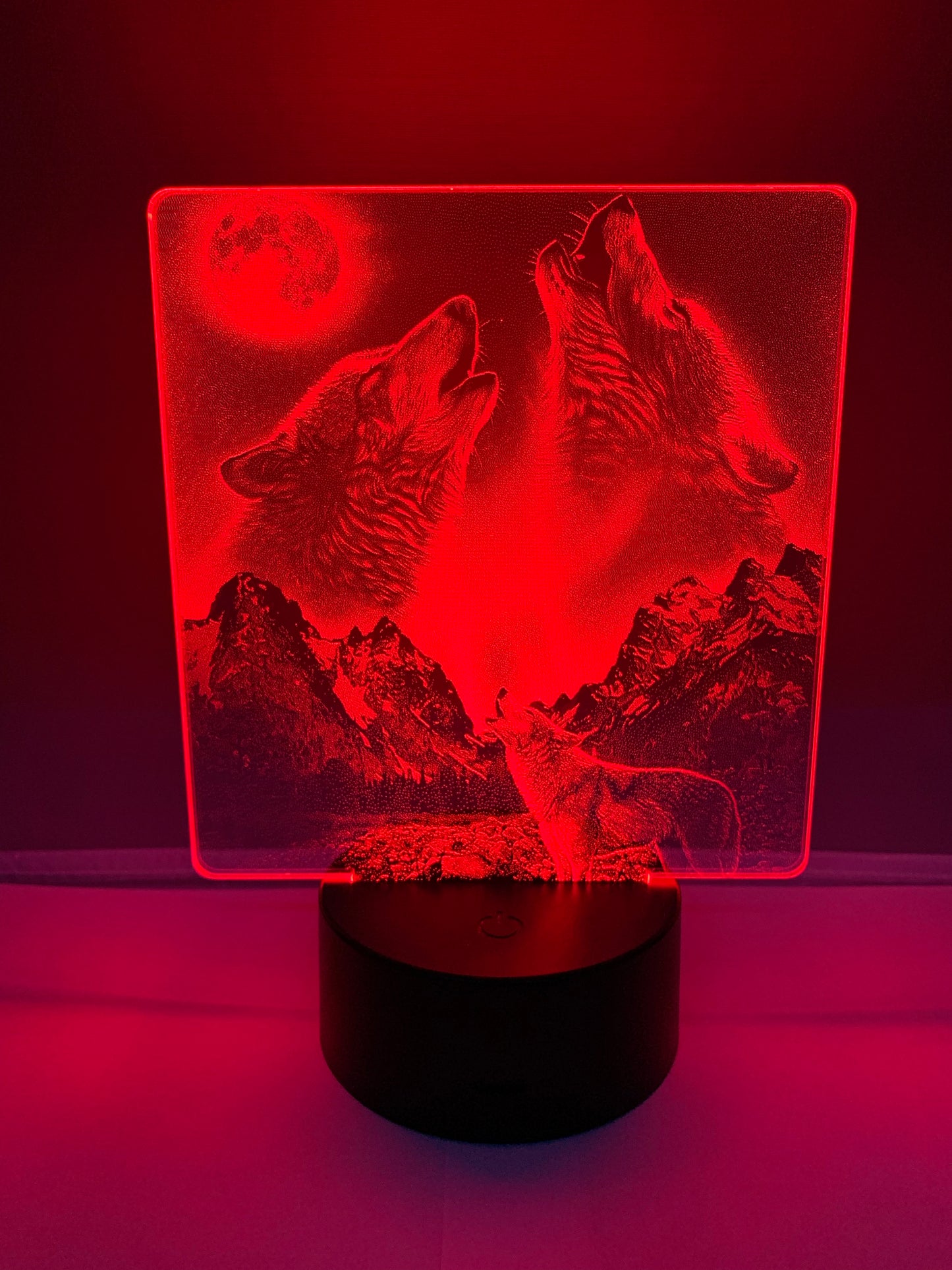 Lampe DEL Photo Réaliste Loups hurlant à la pleine lune 🌕