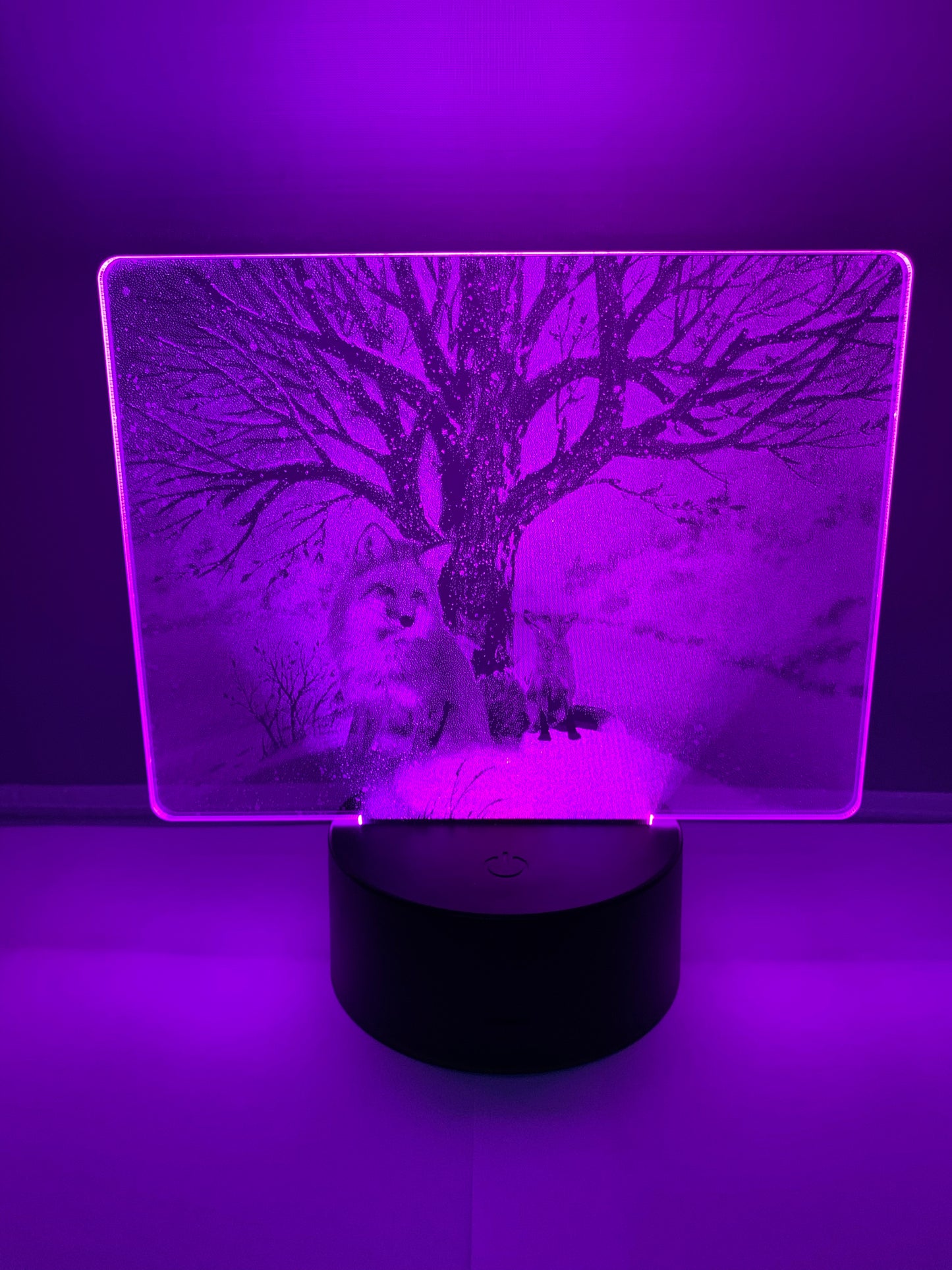 Lampe DEL Photo Réaliste Renarde et ses bébés dans un paysage hivernal