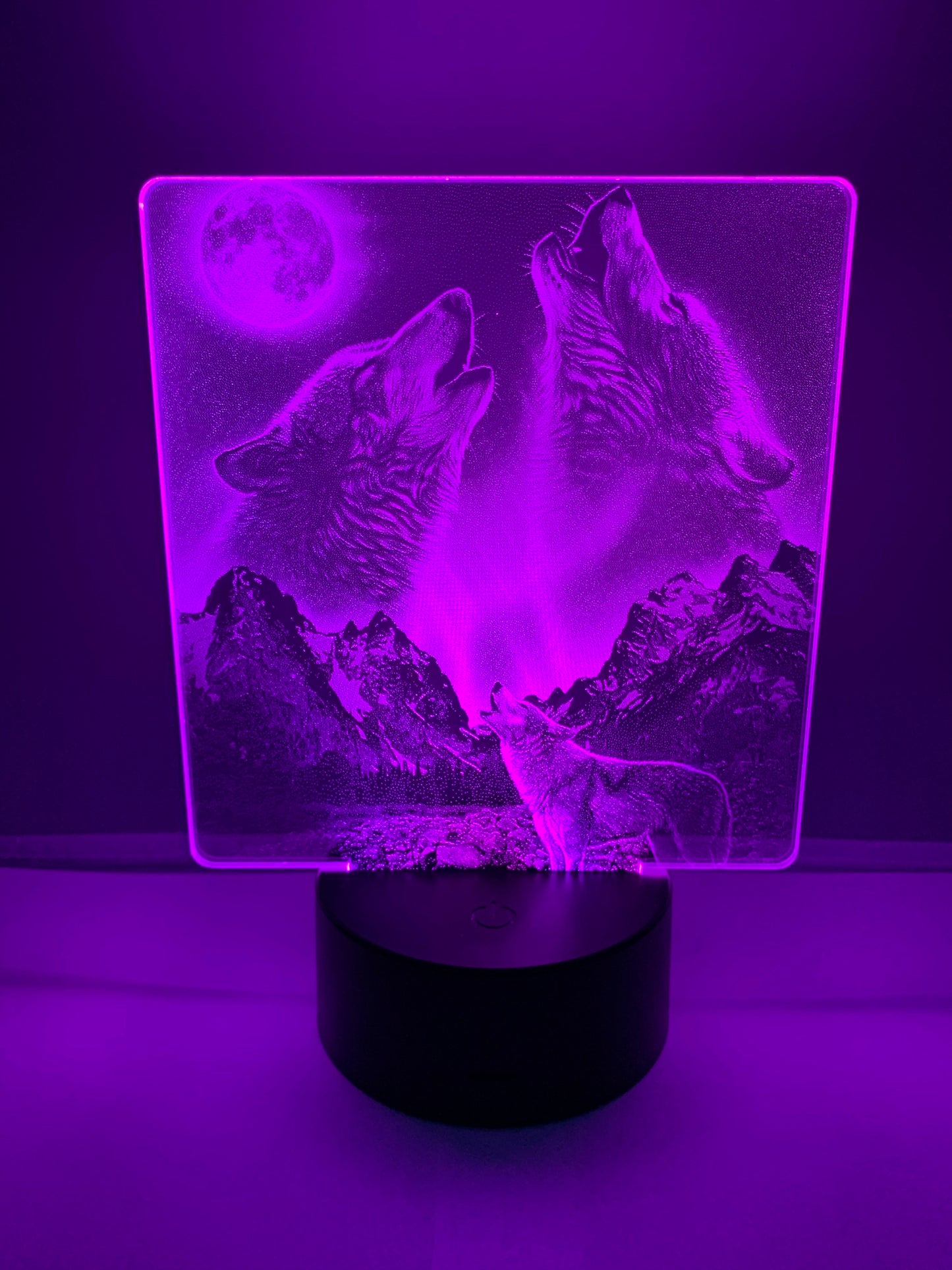 Lampe DEL Photo Réaliste Loups hurlant à la pleine lune 🌕