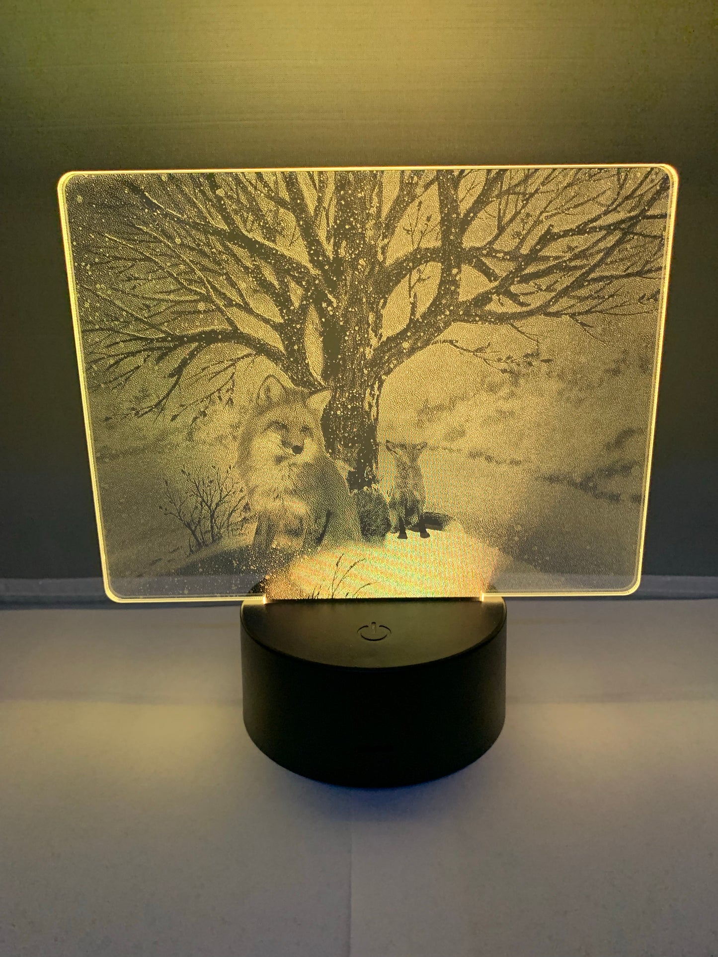 Lampe DEL Photo Réaliste Renarde et ses bébés dans un paysage hivernal