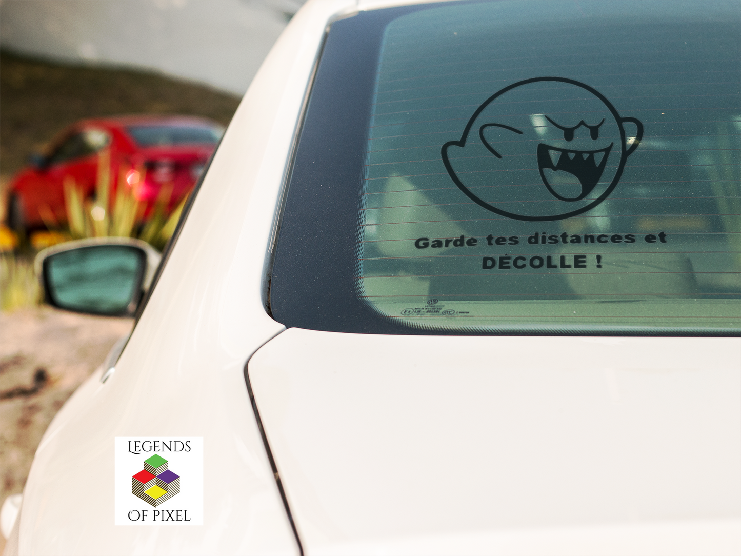 Décalque autocollant pour auto Garde tes distances et DÉCOLLE ! Boo