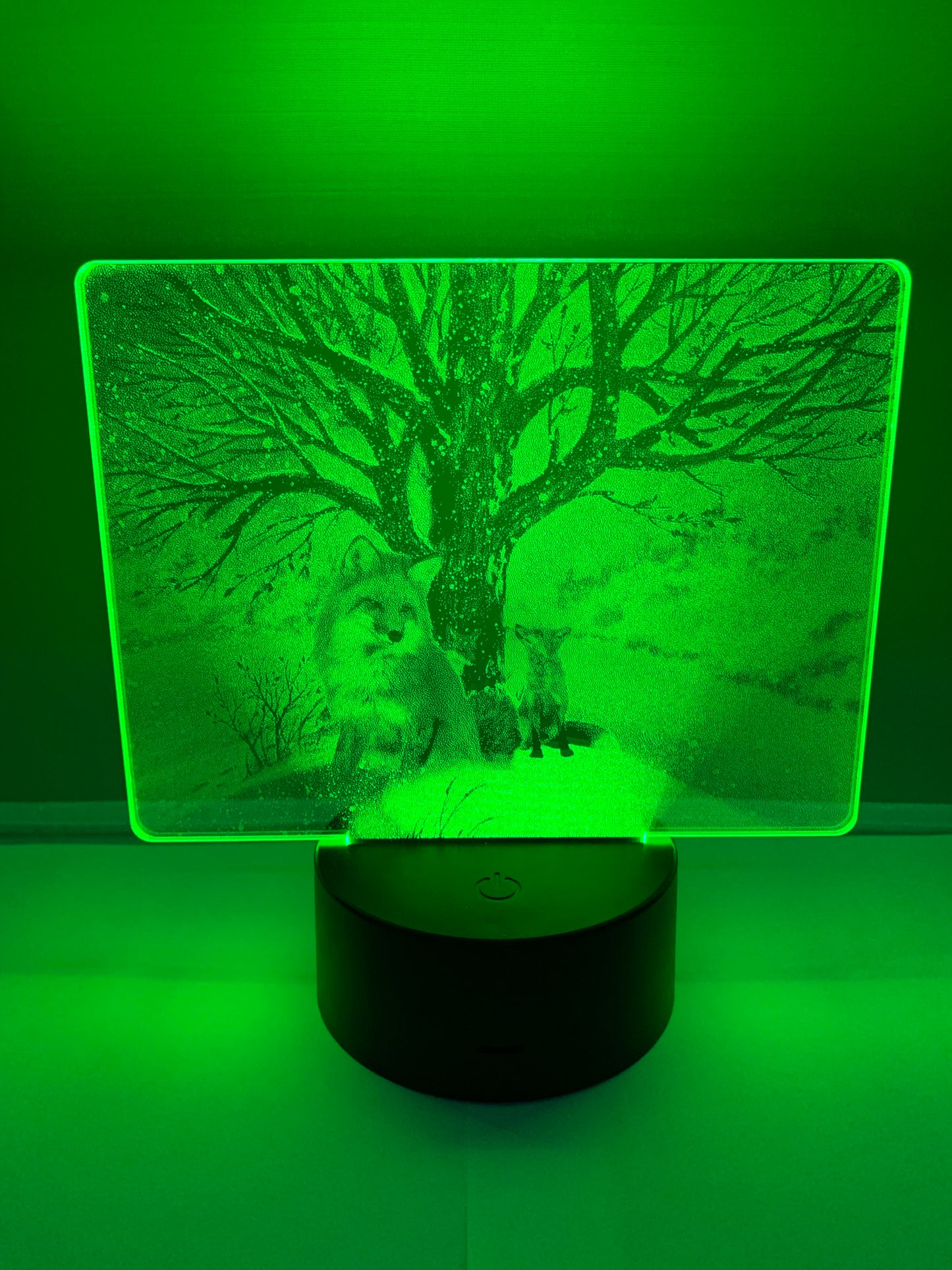 Lampe DEL Photo Réaliste Renarde et ses bébés dans un paysage hivernal