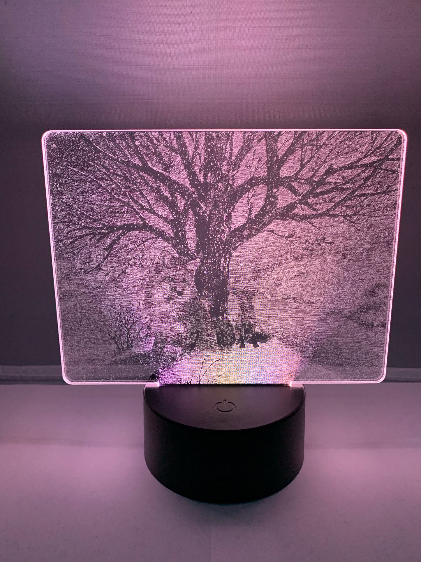 Lampe DEL Photo Réaliste Renarde et ses bébés dans un paysage hivernal