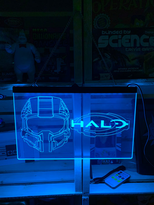 Enseigne DEL Halo Master Chief Xbox avec chaîne