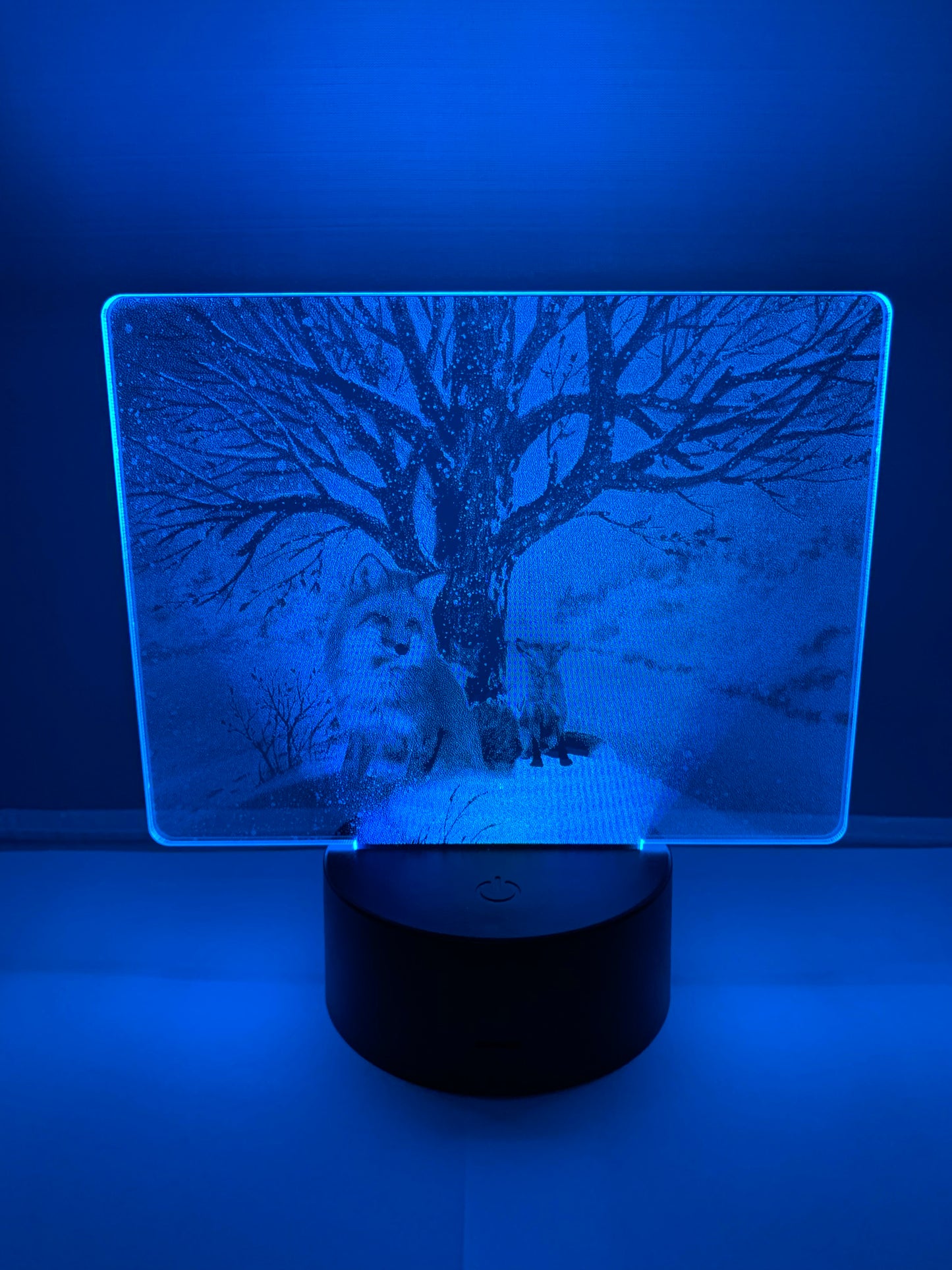 Lampe DEL Photo Réaliste Renarde et ses bébés dans un paysage hivernal