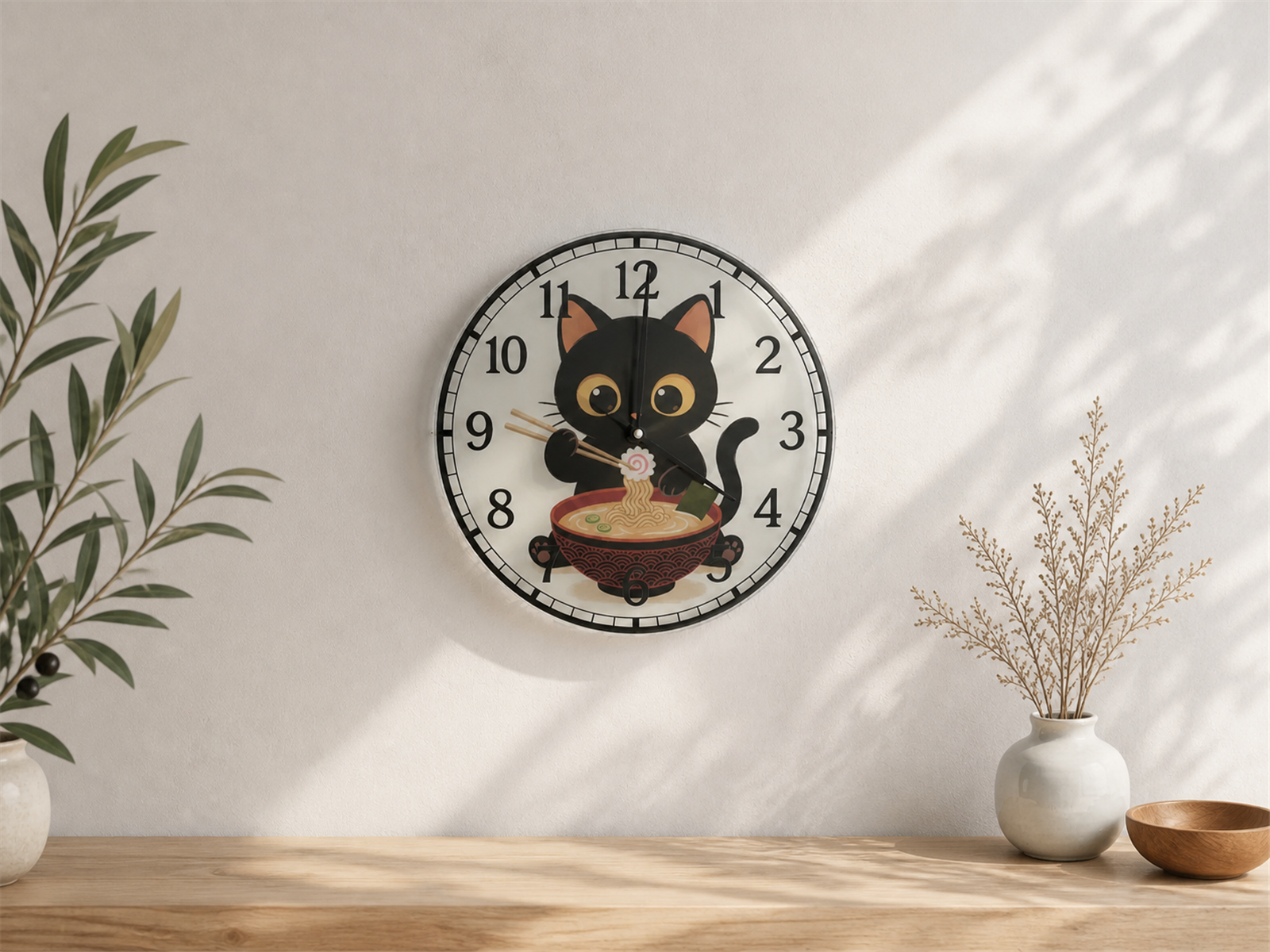 Horloge murale – Chat gourmand ramen