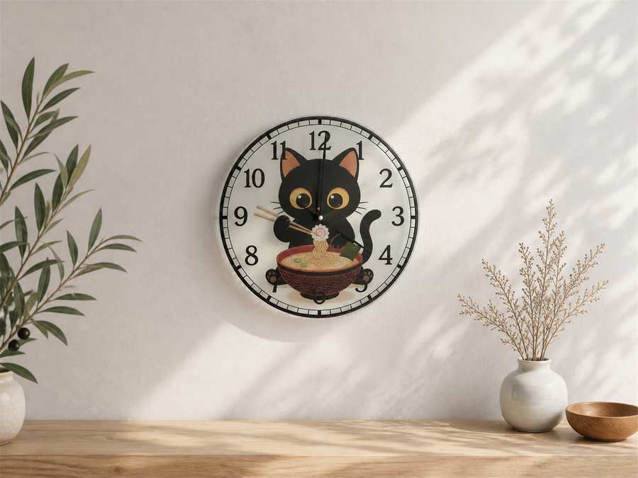 Horloge murale – Chat gourmand ramen