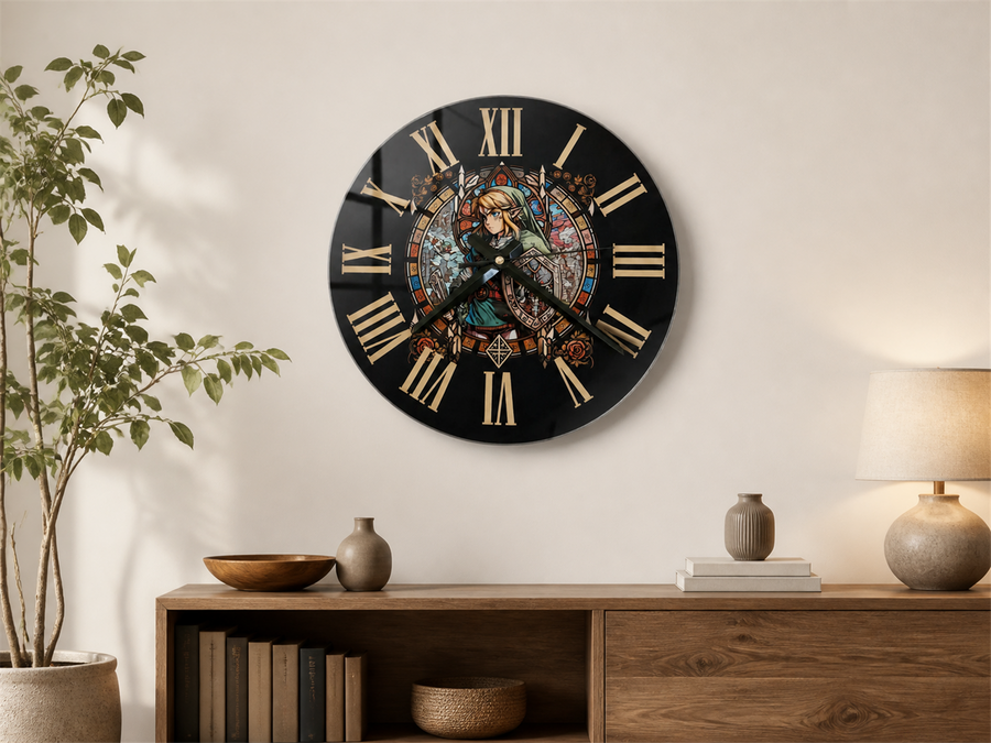 🕒 Horloge en verre trempé Vitrail Héro du temps