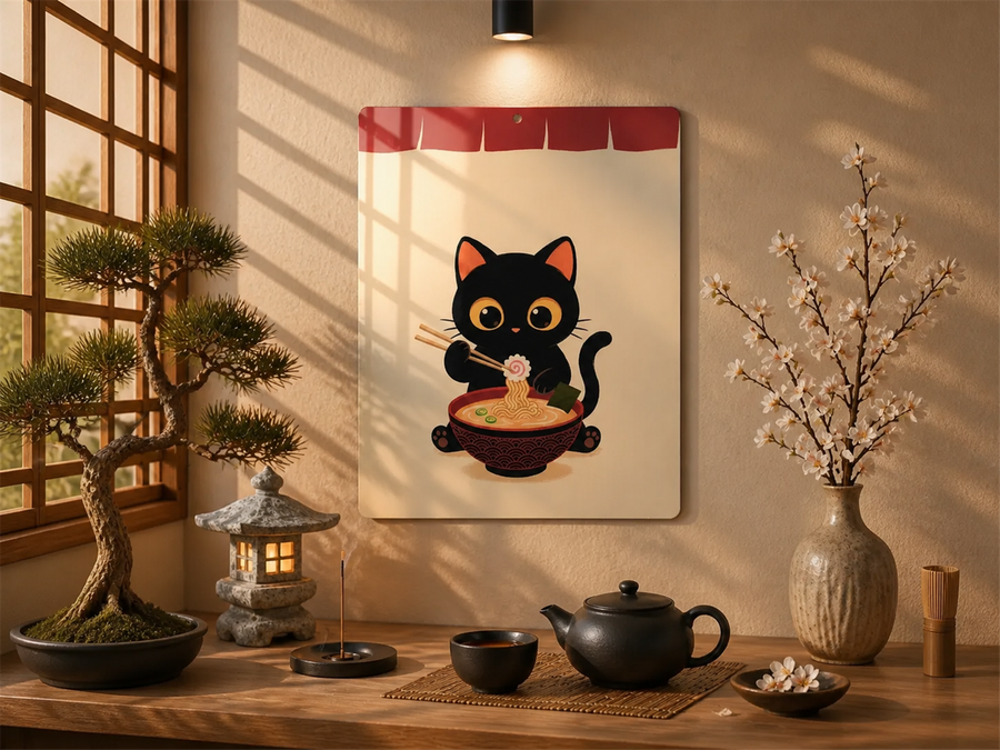 Affiche métal – Chat Ramen Zen