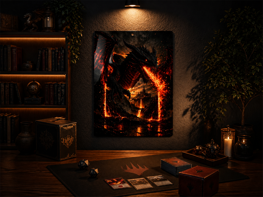 Affiche Métal Dragon de Feu – Décoration Murale Fantasy
