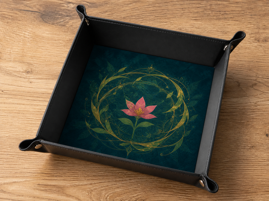 Plateau à dés fantasy Créatures légendaires assemblé avec lotus rose