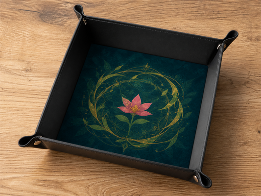 Plateau à dés fantasy Créatures légendaires assemblé avec lotus rose
