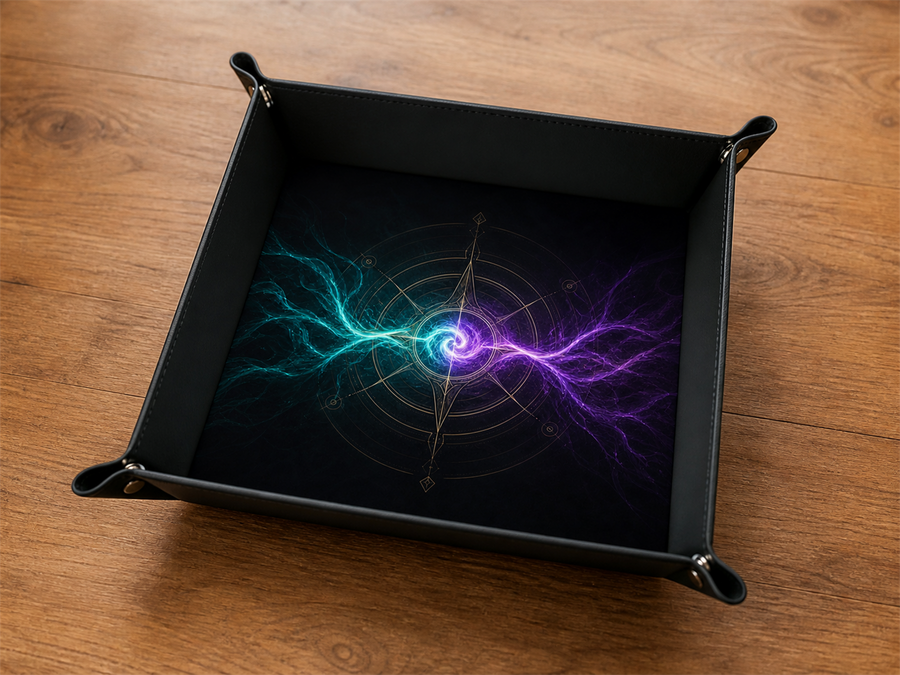Plateau à dés Duel des arcanes assemblé avec design turquoise et violet