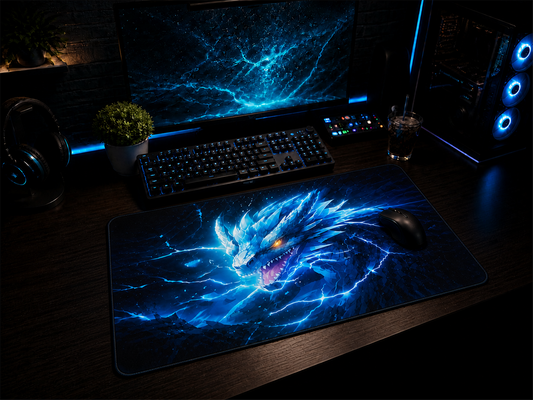 Tapis de souris gaming Dragon électrique 24 × 14 po sur un bureau