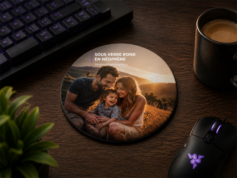Ensemble de 4 sous-verres personnalisés en néoprène – Rond ou carré