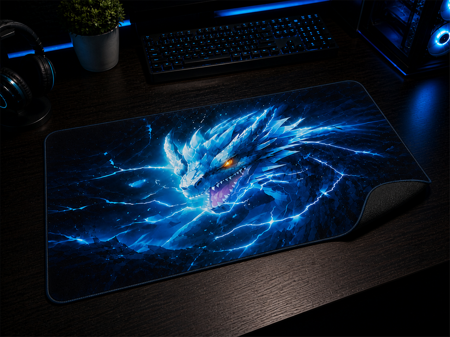 Détail de la base souple du tapis de souris Dragon électrique