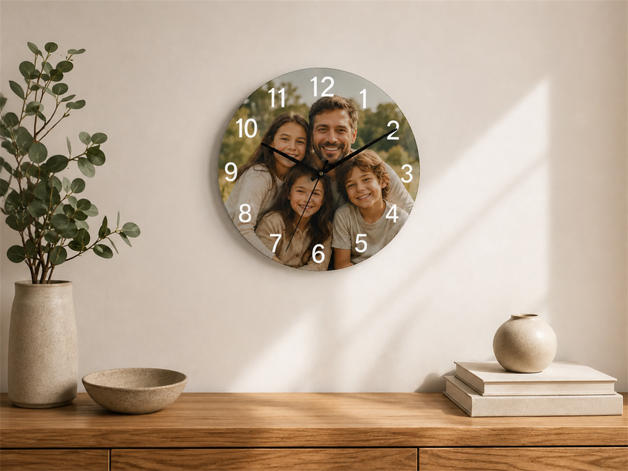 🕒 Horloge en verre trempé personnalisée – 12 po