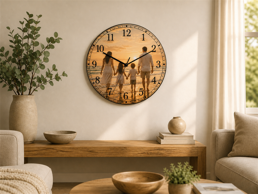 🕒 Horloge en verre trempé personnalisée – 12 po