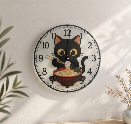 Horloge murale – Chat gourmand ramen