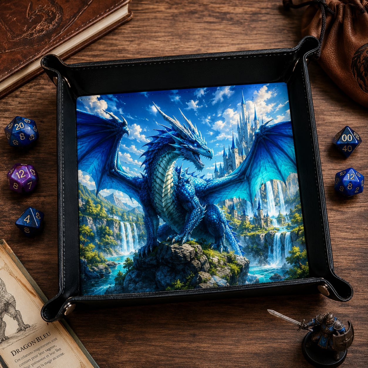Plateau à dés personnalisé en cuir PU (Dice Tray) – 10" x 10"