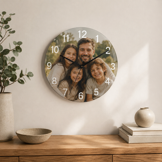 🕒 Horloge en verre trempé personnalisée – 12 po