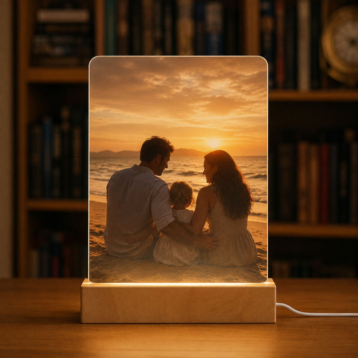 Lampe veilleuse personnalisée avec photo sur base en bois LED