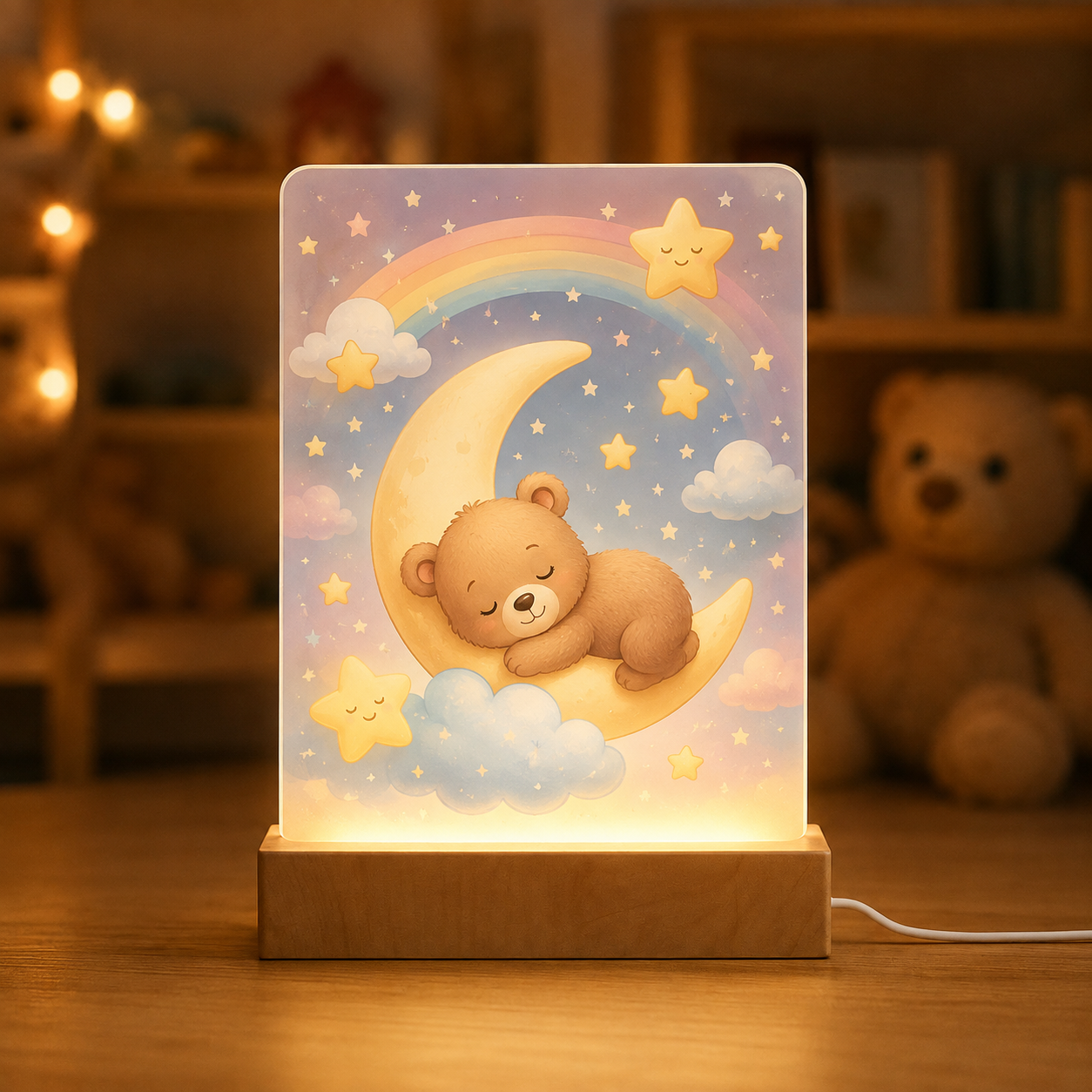 Lampe veilleuse personnalisée avec photo sur base en bois LED
