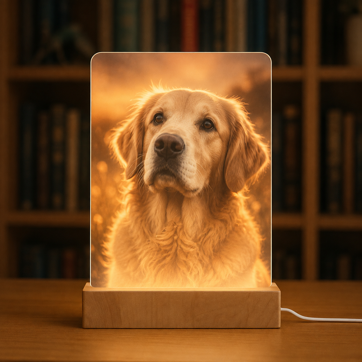 Lampe veilleuse personnalisée avec photo sur base en bois LED