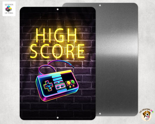 Affiche en métal HIGH SCORE - EFFET NEON