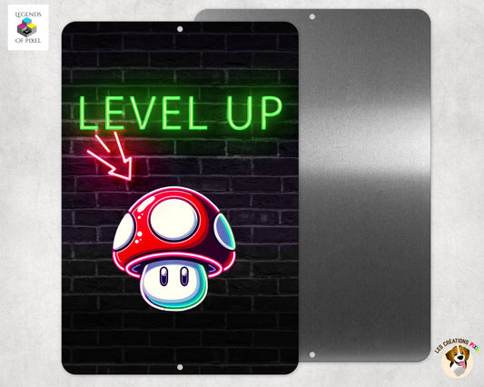 Affiche en métal LEVEL UP MUSHROOM - EFFET NEON