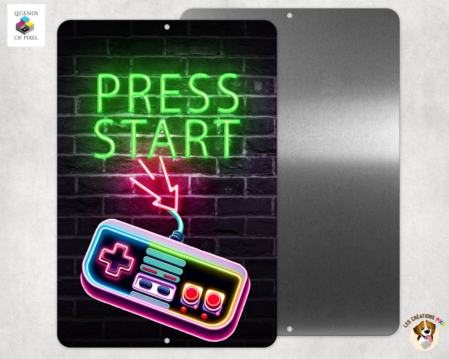 Affiche en métal PRESS START - EFFET NEON