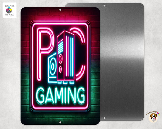 Affiche en métal PC GAMING - Tour et Speaker - EFFET NEON