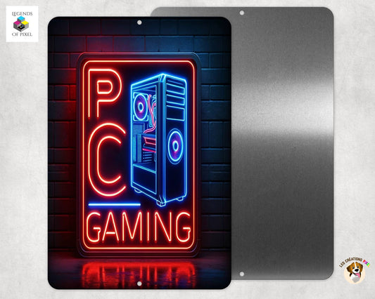 Affiche en métal Réflexion miroir PC GAMING - Tour - EFFET NEON