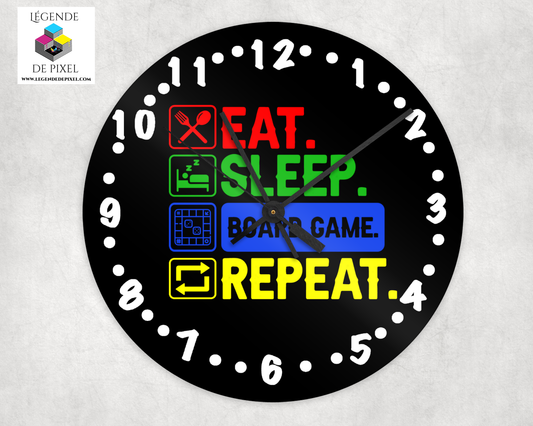 Horloge en Métal Eat Sleep Board Game Repeat