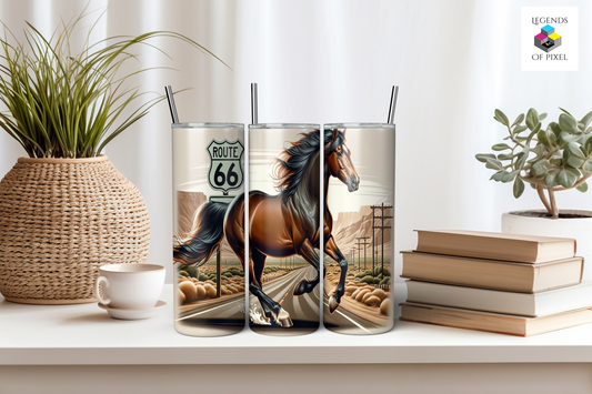 Gourde isotherme 20 onces Magnifique cheval sur la route 66