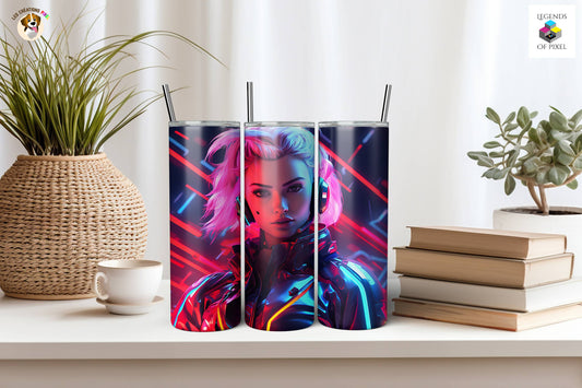 Gourde isotherme 20 onces Cyberpunk Femme Streameuse Néon
