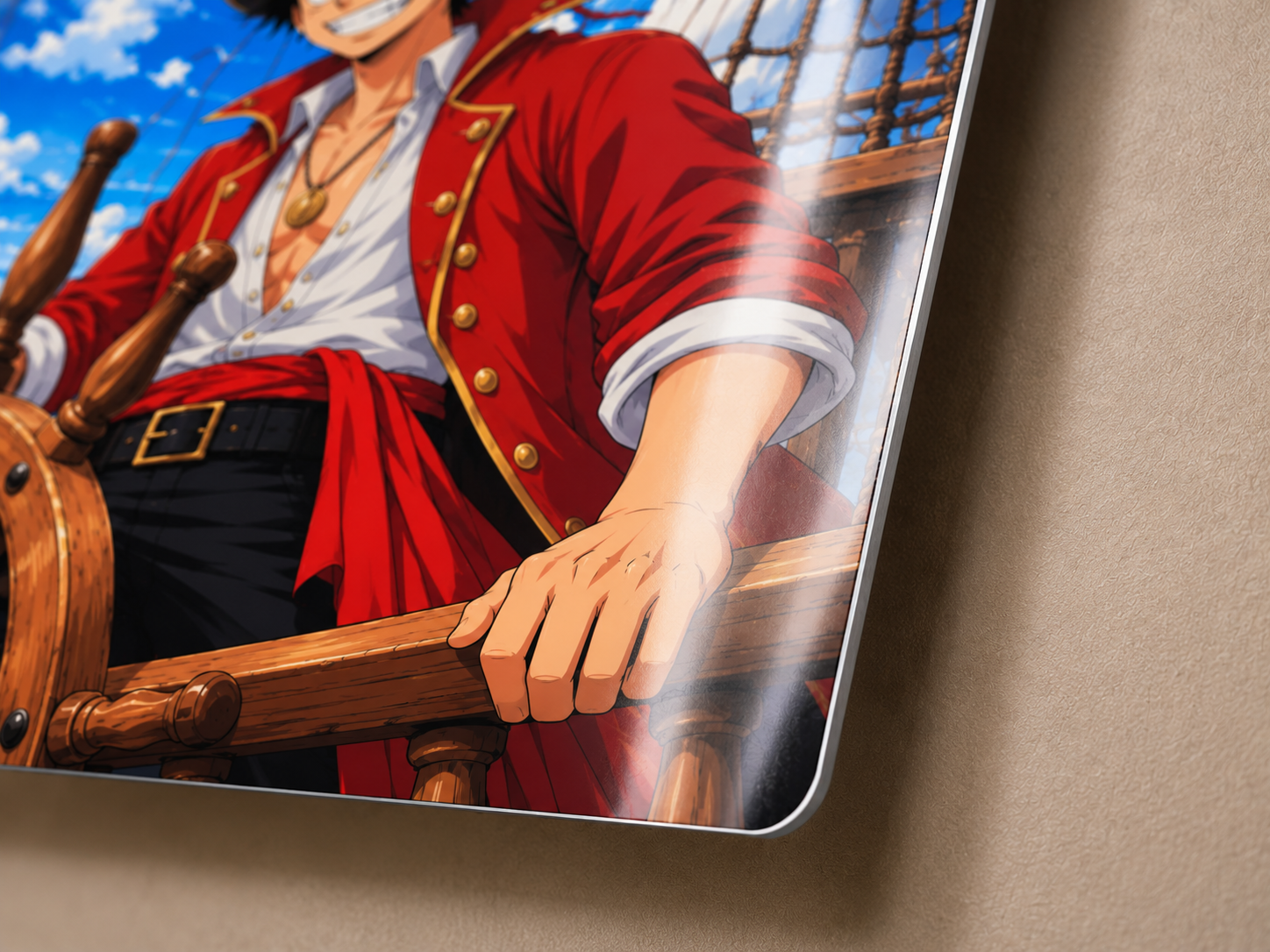 Détail fini glossy et bord aluminium 1 mm de l’affiche métal Capitaine des mers