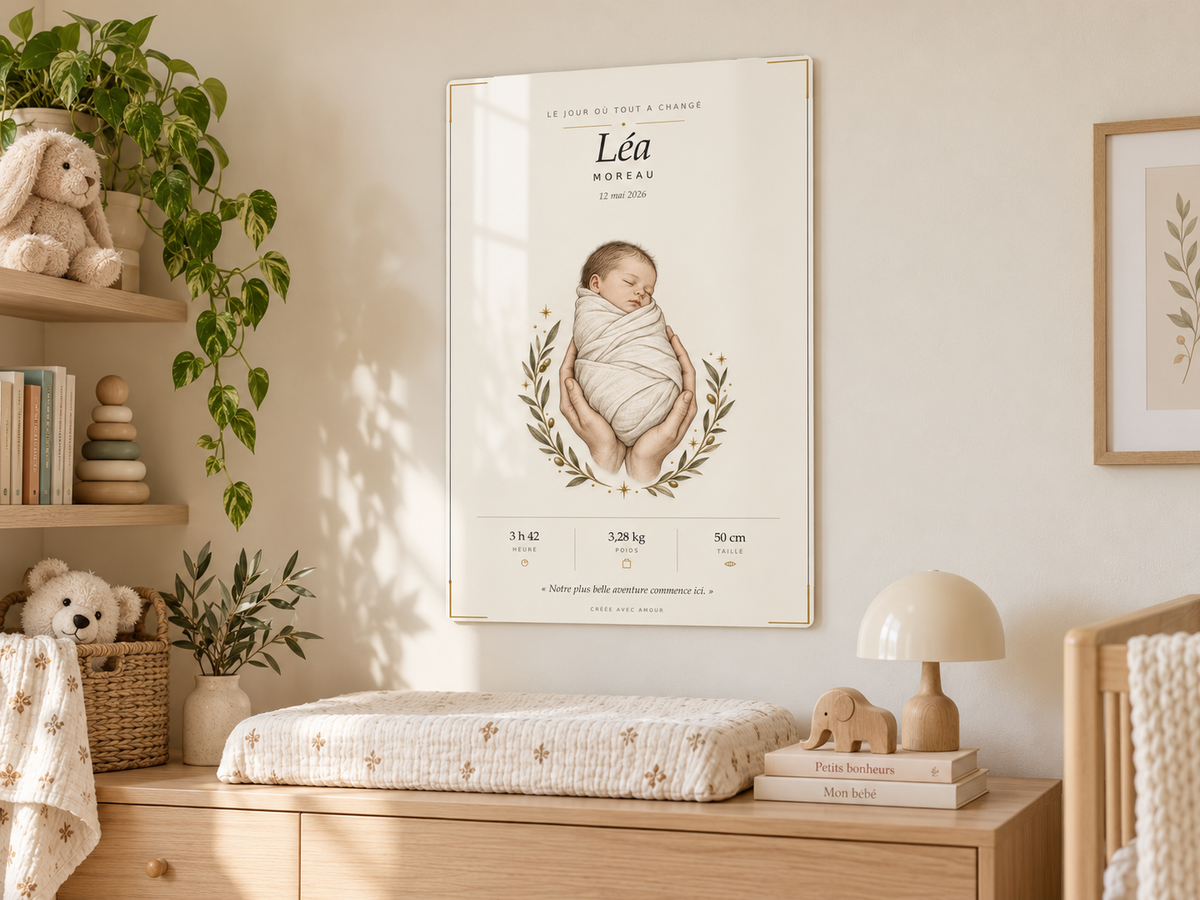 Affiche de naissance personnalisée sur métal